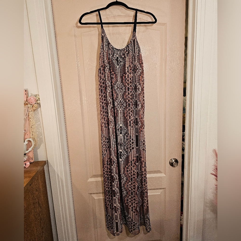 Athleta Jetty Maxi Dress Strappy Boho Tribal Print L